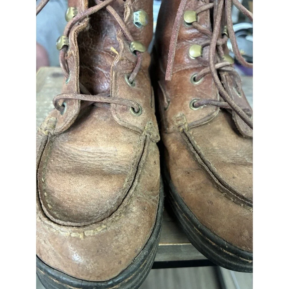Justin Womens 6.5 Brown Leather Lace Up Moc Toe Boots Lug Sole Casual Work